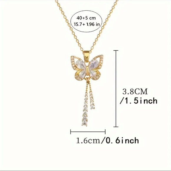 Butterfly Tassel Pendant Necklace 18k Gold Plated - Picture 7 of 7